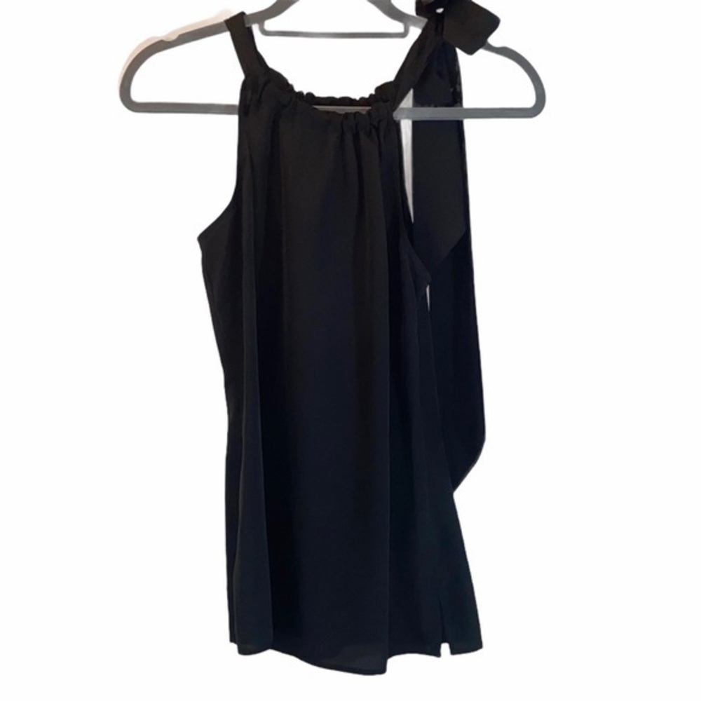 Halston size XS black Sleeveless A-line bow blouse